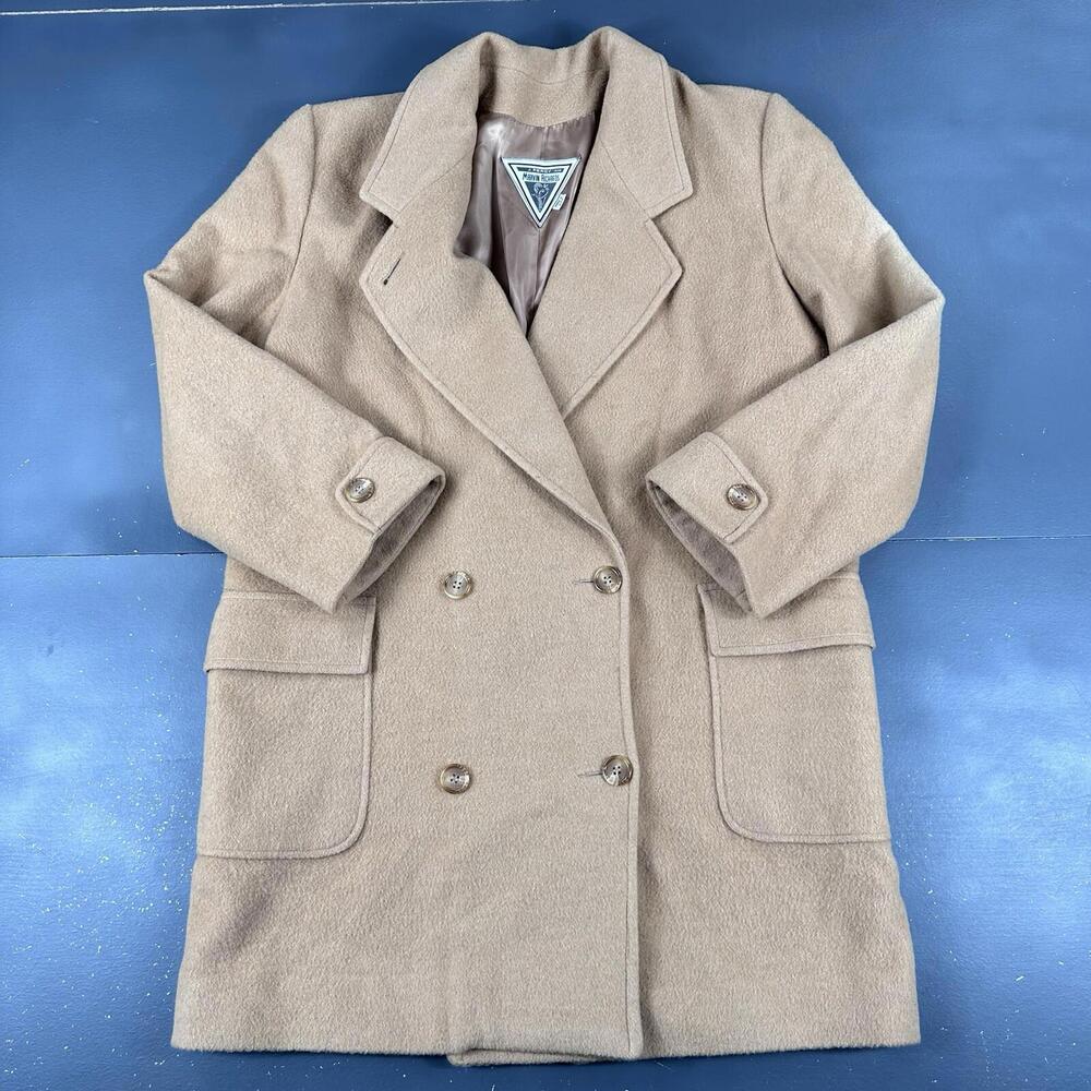 Vintage Marvin Richards J Percy Tan Camel Hair Pea Coat Jacket Sz 10 Mid Length